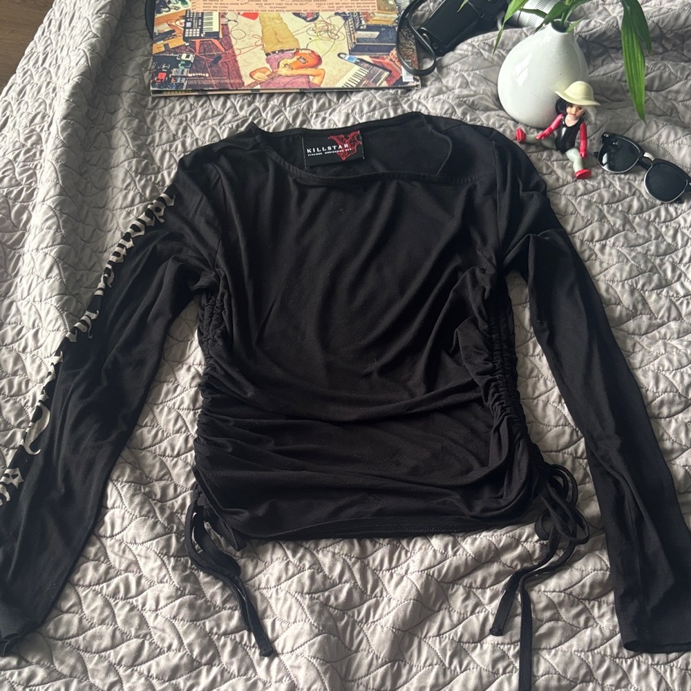 Killstar Black Long Sleeve Side-Ruched Top size Small 😎🖤